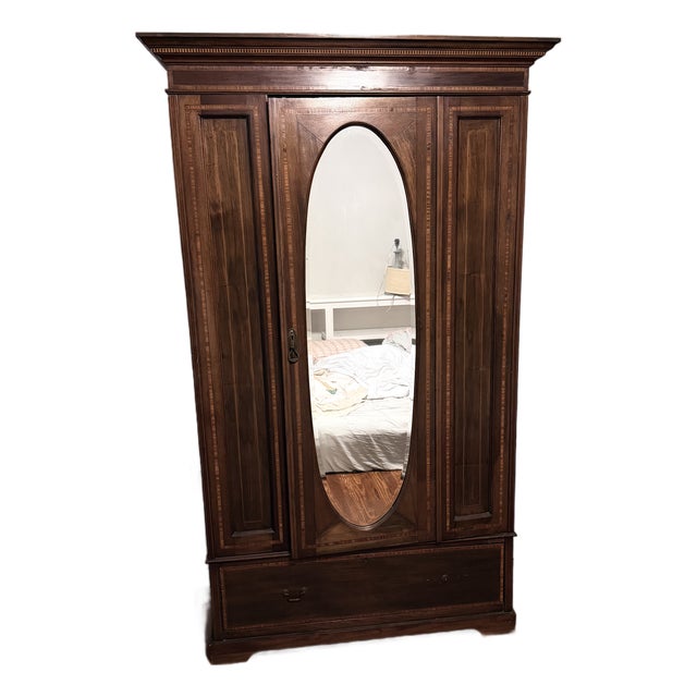 Late 19th Century Art Nouveau Oak Single Mirrored Door Wardobe For Sale