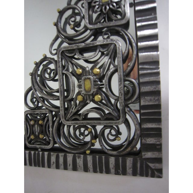 Magnificent Hand Hammered Iron & Brass Inlaid French Art Deco Mirror For Sale - Image 11 of 17