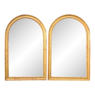 French Pair of 19th Century Arched Gilt Mirrors For Sale