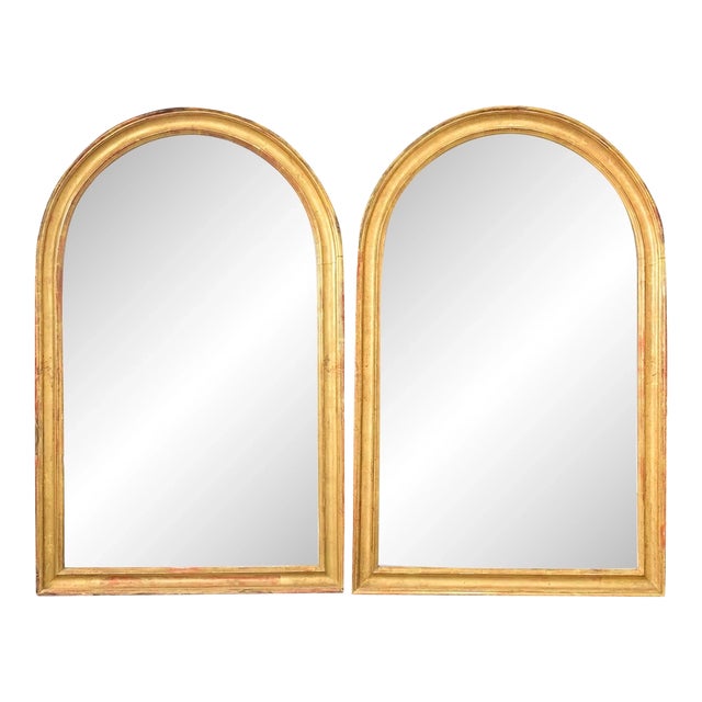 French Pair of 19th Century Arched Gilt Mirrors For Sale