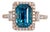 6.6Ct Blue Zircon Diamond Halo Ring in Solid 14k Gold – Emerald Cut, 10x7mm, Size 6.75 For Sale