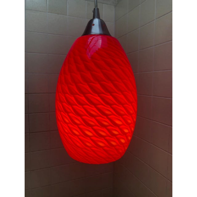Red Hand Blown Art Glass Pendant Lamp For Sale - Image 4 of 4
