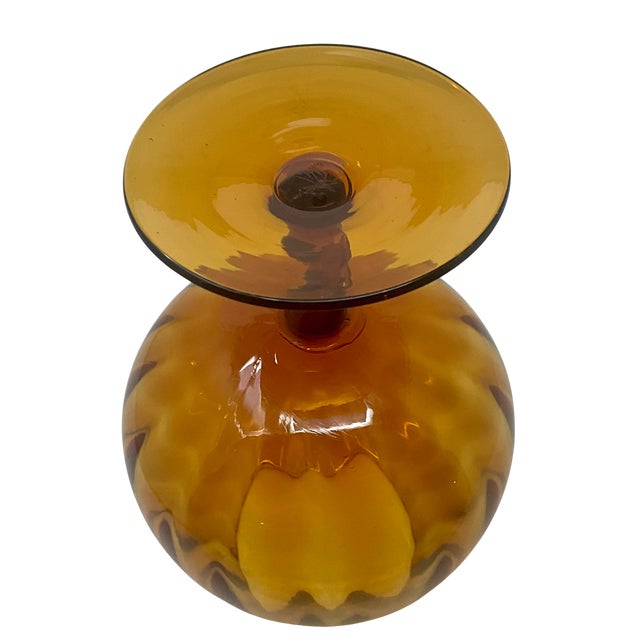 Vintage Amber Optic Balloon Vase Empoli Style For Sale - Image 9 of 13