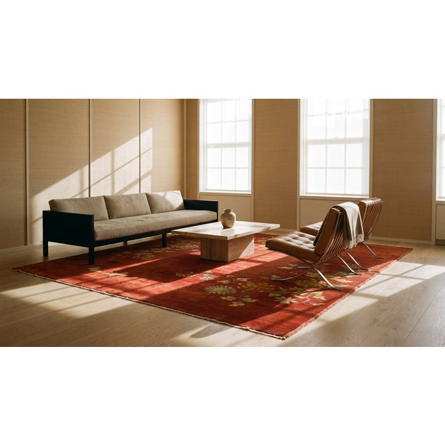 1930s Ruby Red Floral Antique Chinese Art Deco Carpet 6' X 8' 6'' Knotted Pile Wool Rug For Sale - Image 14 of 14