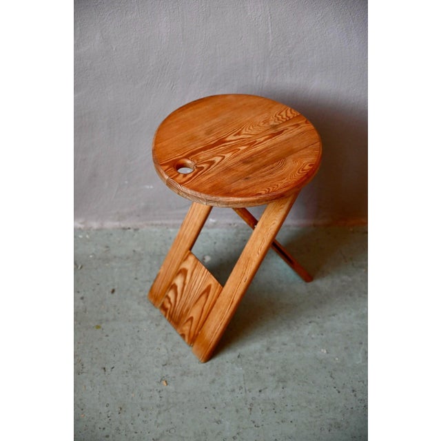 Wood Folding Stool in Pine by Roger Tallon for Sentou, 1970s For Sale - Image 7 of 8