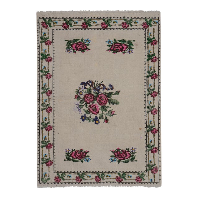 Turkish Aubusson Floral Turkish Kilim Rug 3'1'' X 4'4'' For Sale