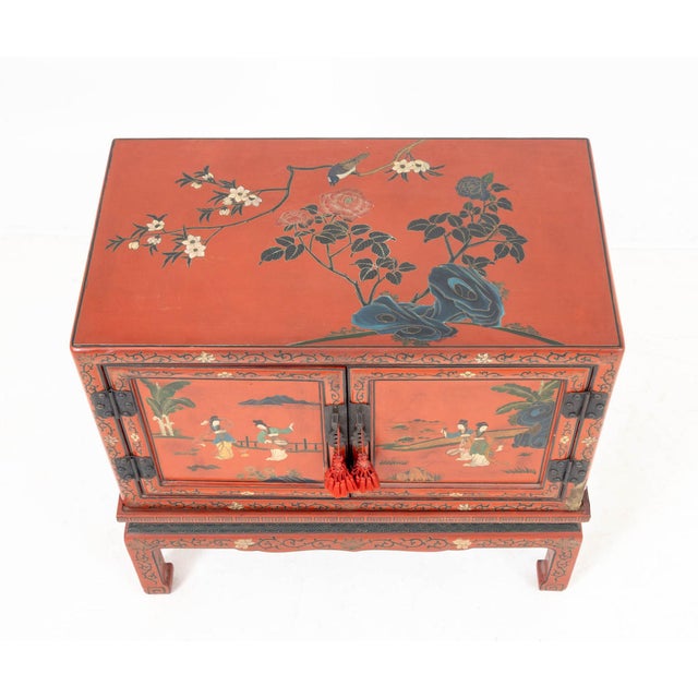 Red Chinese Red Lacquered Cabinet on Stand For Sale - Image 8 of 10
