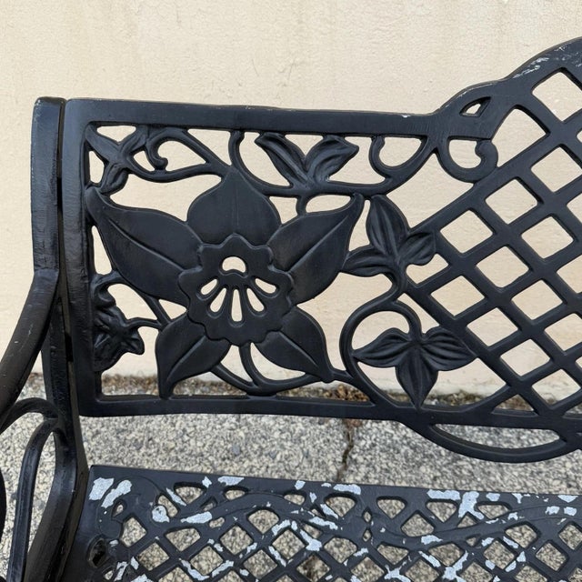 Mid 20th Century Contemporary Art Nouveau Style Cast Aluminum Garden Patio Garden Bench Loveseat For Sale In Philadelphia - Image 6 of 15