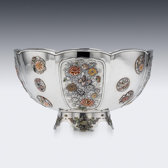 1900 - 1909 Antique Japanese Meiji Silver and Enamel Bowl, 1900s For Sale - Image 5 of 18
