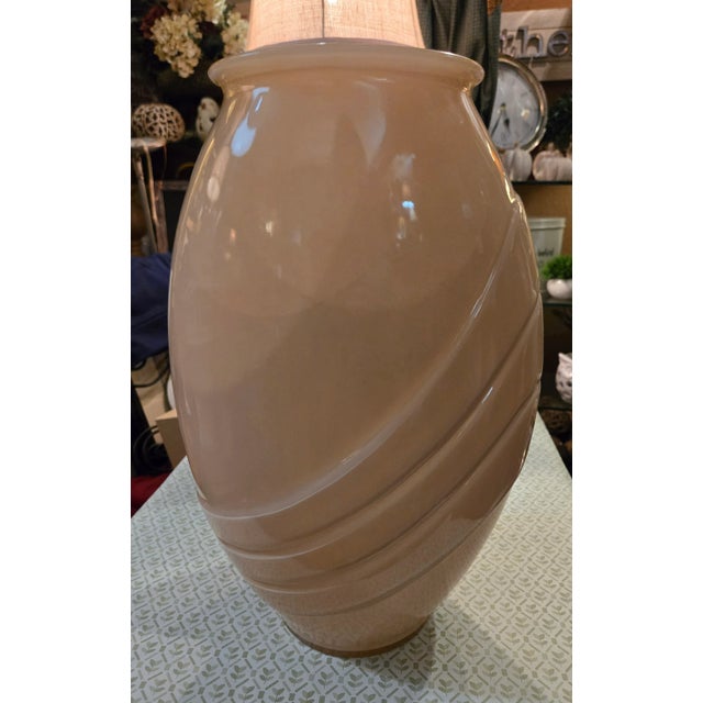 1950s Vintage Large Transulsent Glass Peach Vase For Sale - Image 5 of 6