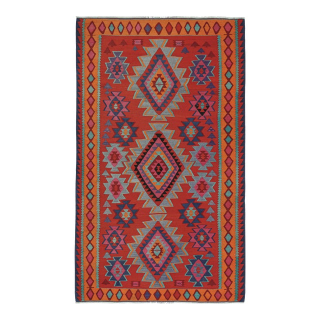 Vintage Northwest Persian Kilim in Red With Blue Medallions by Rug & Kilim For Sale