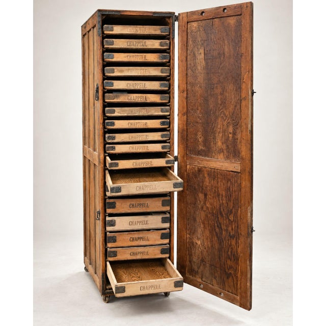 Industrial Antique Chappell Industrial Printer's Cabinet – Circa 1900–1930 For Sale - Image 3 of 12