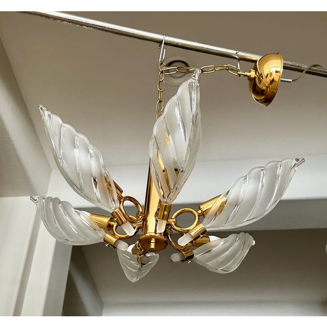 Murano Style Glass Leaf Pendant Light Chandelier For Sale - Image 9 of 12