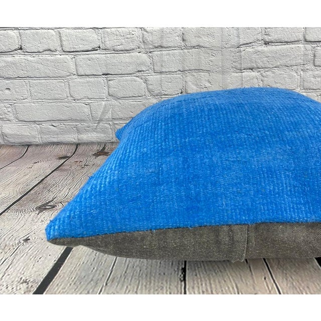 20 x 20 Hemp Pillow Turkish Cushion Natural Blue Pillow Cushion Cover For Sale - Image 4 of 4