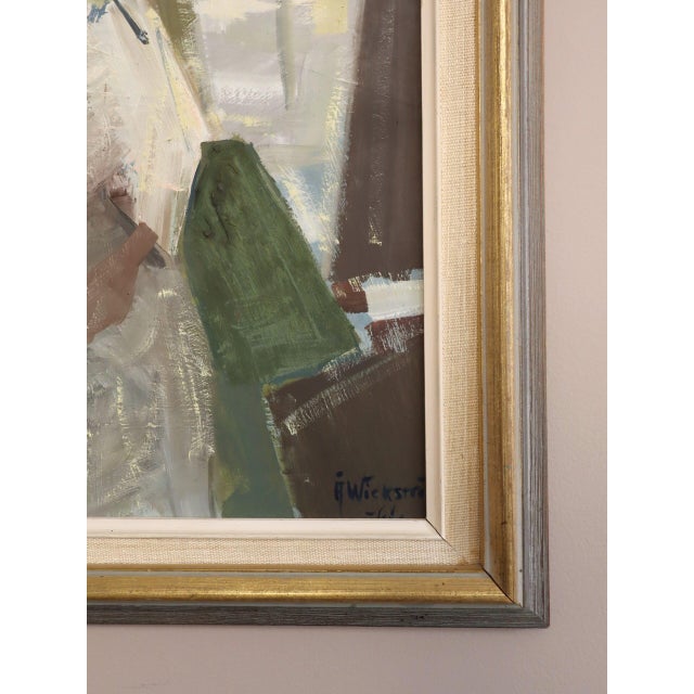 Green 1961 Mid-Century Modern 'The Window Seat' Vintage Original Swedish Expressive Figurative Portrait Oil Painting, Framed For Sale - Image 8 of 12