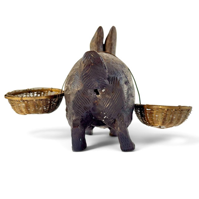 Metal Mid 20th Century Bronze Bunny Rabbit Sculpture With Woven Brass Baskets Edwardian-Style For Sale - Image 7 of 18