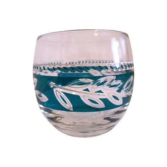 Mid-century Modern glass creamer and sugar bowl. Clear glass with green flash band surrounding perimeter of bowl in a tree...