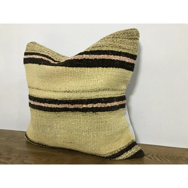Boho Chic Turkish Beige Stripe Design Handwoven Kilim Pillow Cover For Sale - Image 3 of 6
