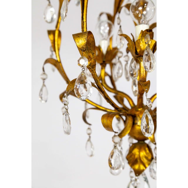 Mid 20th Century Mid Century Spherical Gilt Leaves & Crystal Chandelier For Sale - Image 5 of 12