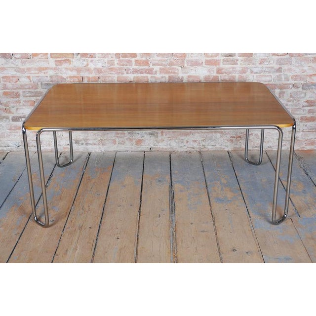 Bauhaus Bauhaus Dining Table, attributed to R. Slezák, Chrome, Polished Oak, Czech, 1930s For Sale - Image 3 of 18