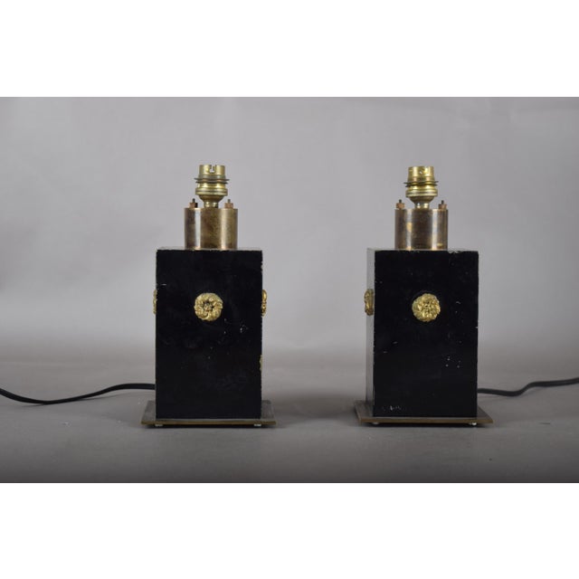 Black Lacquered Metal and Brass Table Lamps, 1940s, Set of 2 For Sale - Image 11 of 13