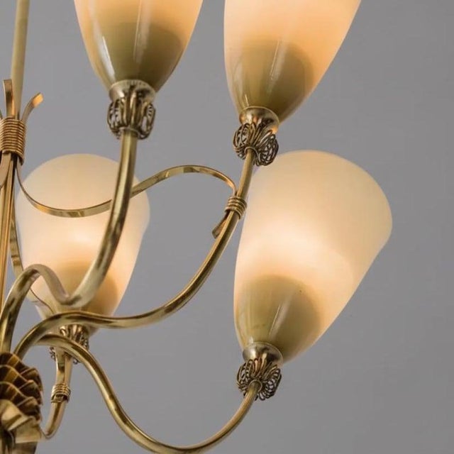Solid Brass Chandelier – 8 Light Scandinavian Modern Sputnik Fixture For Sale - Image 9 of 9
