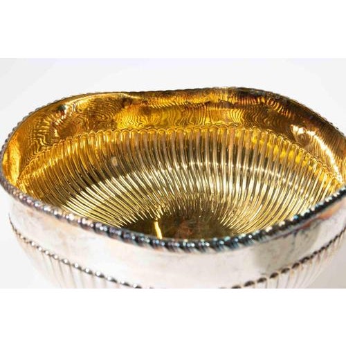 Elegant Italian 925 sterling silver centerpiece bowl featuring a graceful scalloped form with finely fluted sides and a...