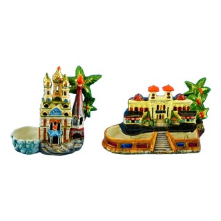 20th Century Vintage Ceramic Sculptures Orthodox Church and Casino of Sanremo, Italy, 1890s, Set of 2 For Sale