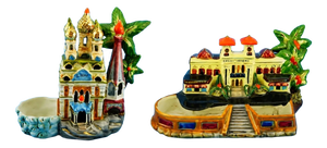 20th Century Vintage Ceramic Sculptures Orthodox Church and Casino of Sanremo, Italy, 1890s, Set of 2