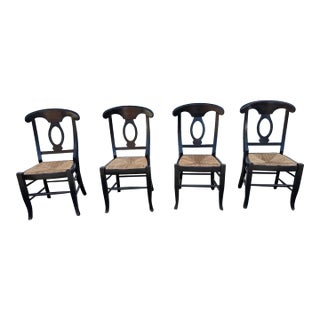 Pottery Barn Napoleon Black Painted Rush Seat Modern Dining Chairs- Set of 4 For Sale