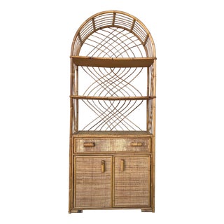 Curved Mid 20th Century Bookcase with Shelves and Doors in Bamboo Italian Design For Sale