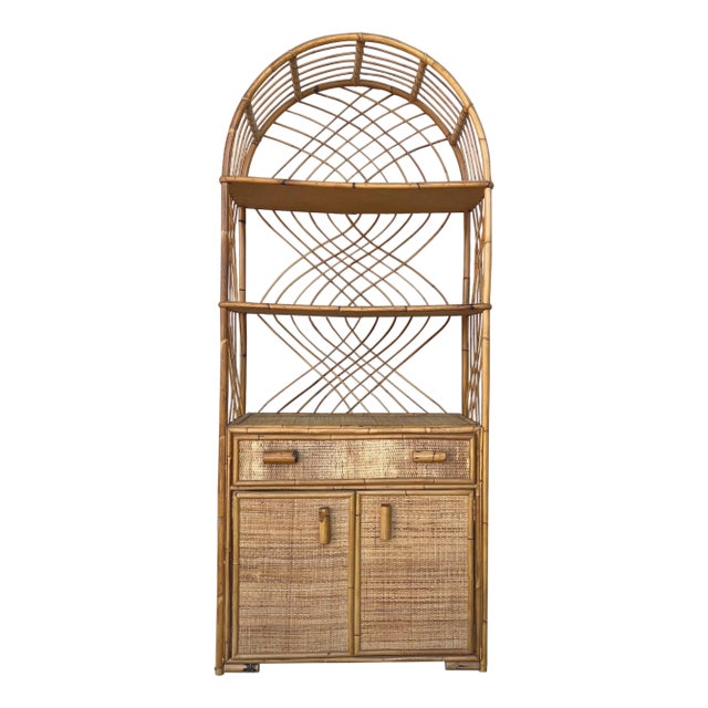 Curved Mid 20th Century Bookcase with Shelves and Doors in Bamboo Italian Design For Sale