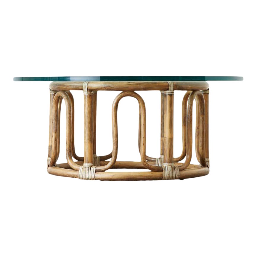 Mcguire Organic Modern Bamboo Rattan Round Cocktail Table Chairish
