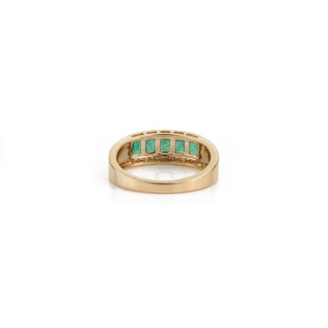 Metal 1.01ct Emerald and Diamond Statement Wide Band Ring in 14k Yellow Gold Size 6 For Sale - Image 7 of 15