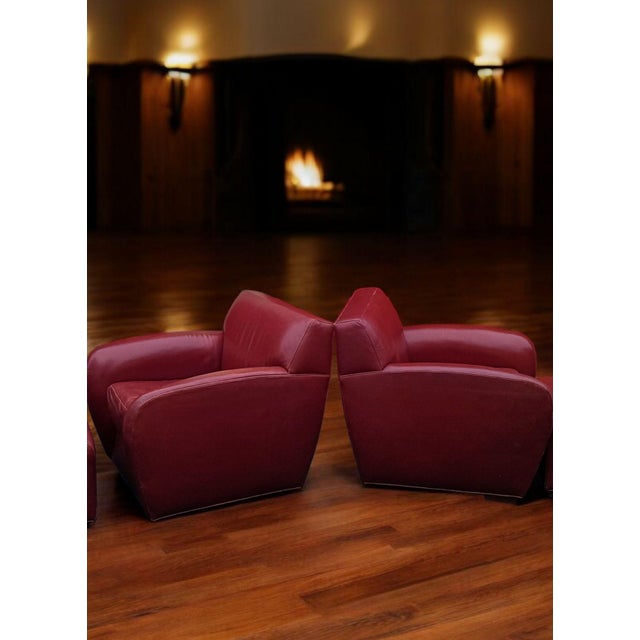 A Pair of Rare Vintage Cabot Wrenn Full Grain Leather Club Chairs & Pottery Barn Ottoman For Sale - Image 11 of 12