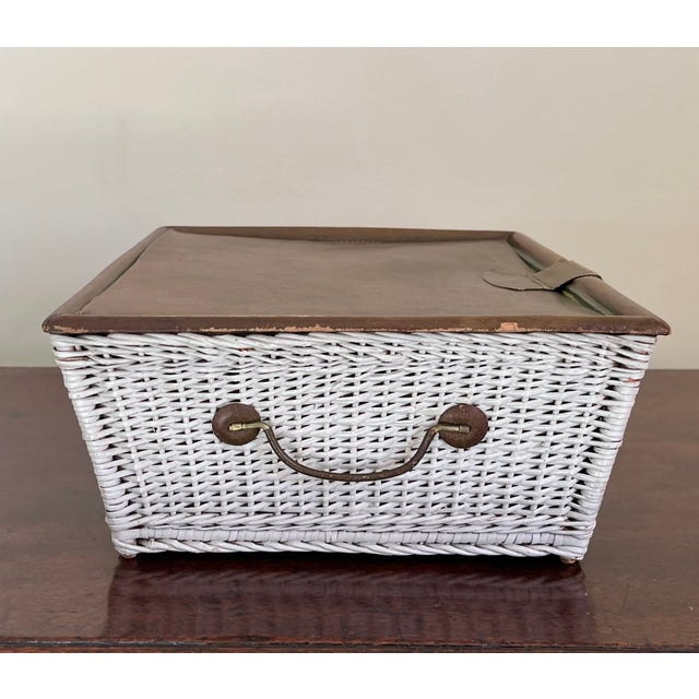 Early 20th Century Mark Cross Leather and Wicker Basket Sewing Box With Silk Lining For Sale - Image 14 of 18