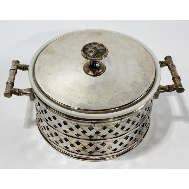 Chinoiserie Vintage Lidded Silverplate Faux Bamboo Trellis Serving Dish For Sale - Image 3 of 10