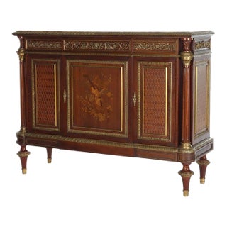 French Louis XVI Rosewood, Kingwood, Mahogany & Ormolu Rouge Marble Top Credenza For Sale