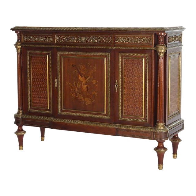 French Louis XVI Rosewood, Kingwood, Mahogany & Ormolu Rouge Marble Top Credenza For Sale