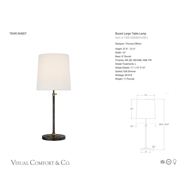 Thomas O'Brien by Visual Comfort Signature Bryant Large Table Lamp in Bronze and Hand-Rubbed Antique Brass with Linen...