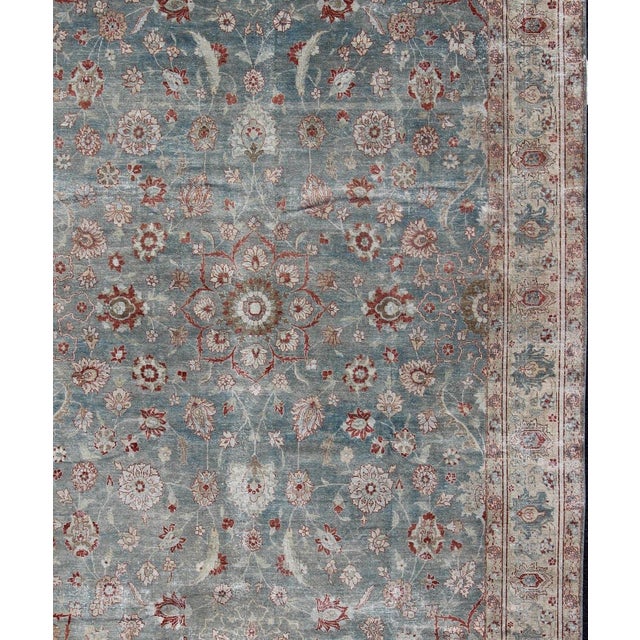 Early 20th Century Antique Persian Tabriz Rug With Allover Floral Pattern in Soft Blue, Cream & Red 9' X 12'5. For Sale - Image 5 of 14