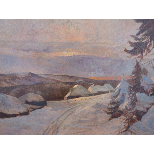 Sunset on the Snow, 1900s, Oil on Panel For Sale - Image 7 of 14