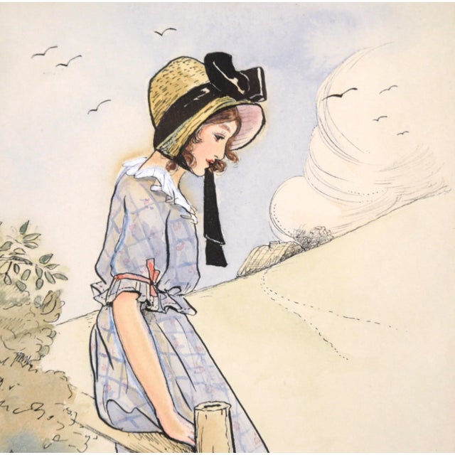 Realism 1920s Illustration Gouache Painting of a Country Girl by M. Solomon, Framed For Sale - Image 3 of 9