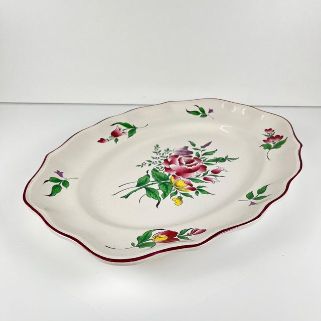 Oval Réverbère Platter with Rose Motif and Flat End from KG Lunéville, 1980s For Sale - Image 3 of 8