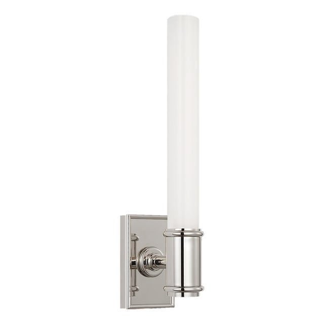 Chapman & Myers for Visual Comfort Signature Owen 14" Single Bath Light in Polished Nickel with White Glass For Sale