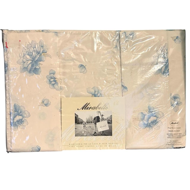 Italian Vintage Mirabello 200 Thread Count 100% Cotton Percale Floral Queen Sheet Set For Sale - Image 3 of 10