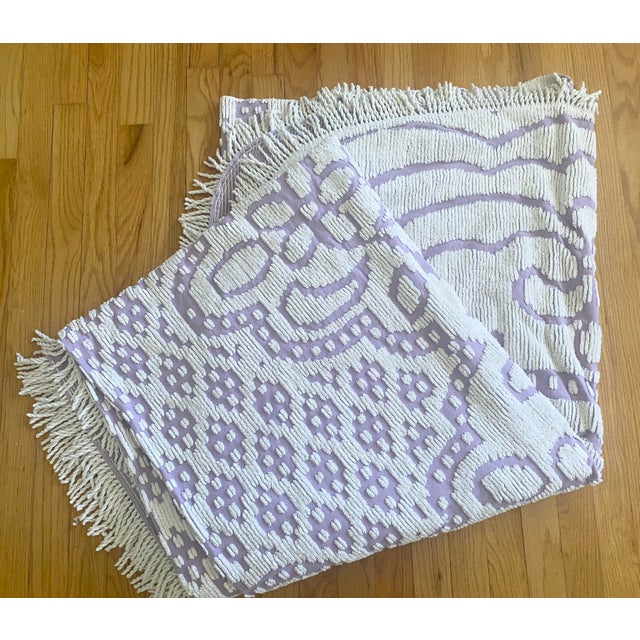 Textile Queen Chenille Embroidered Fringed Fleur-De-Lis Bedspread For Sale - Image 7 of 10