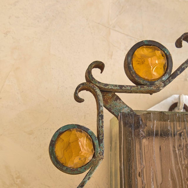 Italian Hand-Forged Wrought Iron Sconce Attributed to Longobard No. 01, 1970s For Sale - Image 10 of 11