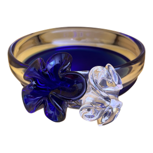 Handblown Art Glass Bowl Beranek Czech Artsy Cobalt Blue Centerpiece 9"d X 4"h