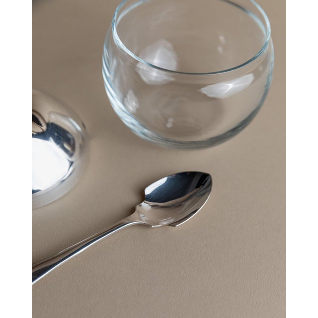 Vintage Glass Jar with Silver-Plated Apple-Shaped Lid and Spoon, England, 1950s, Set of 2 For Sale - Image 3 of 11